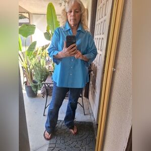 Foxcroft Blue Button Down Shirt for Women